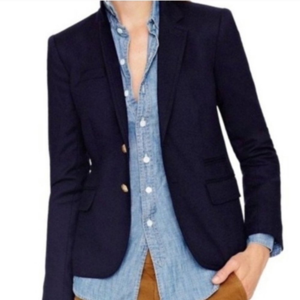 J. Crew Women's Schoolboy Blazer Navy Blue Wool Gold Buttons - Picture 3 of 8